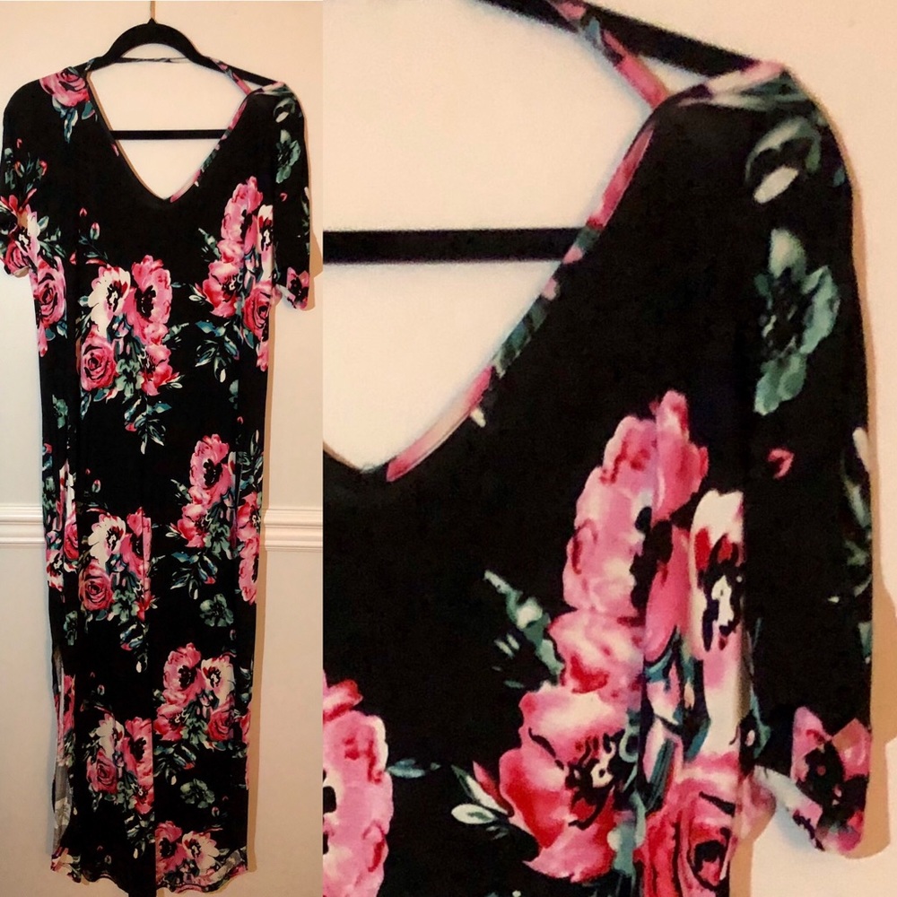 Floral black maxi dress